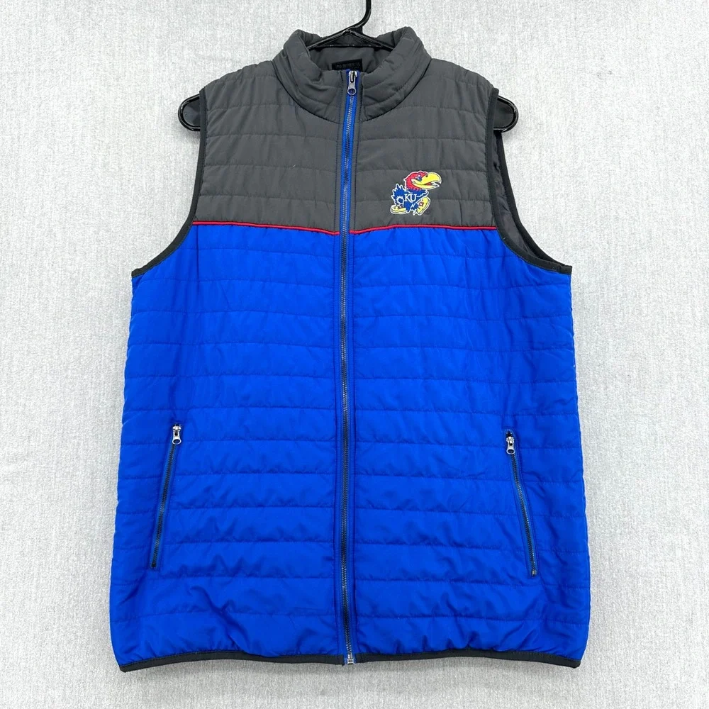 Kansas Jayhawks Puffer Vest Mens Medium Blue Colosseum Full Zip Colorblock NCAA